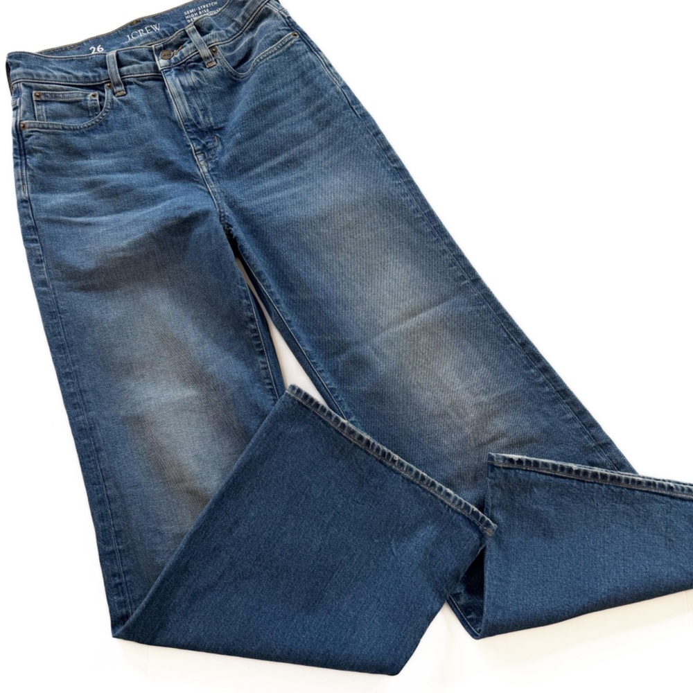 J.Crew Jeans Womens 26 Denim Trouser High Rise Wide Leg Stretch - Picture 2 of 10